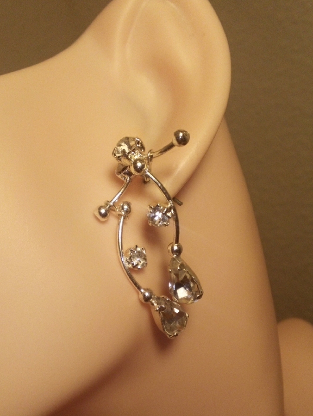 Crystal Teardrop Silver Ear Cuff Earrings - Women Jewelry